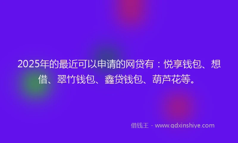 2025年的最近可以申请的网贷有：悦享钱包、想借、翠竹钱包、鑫贷钱包、葫芦花等。