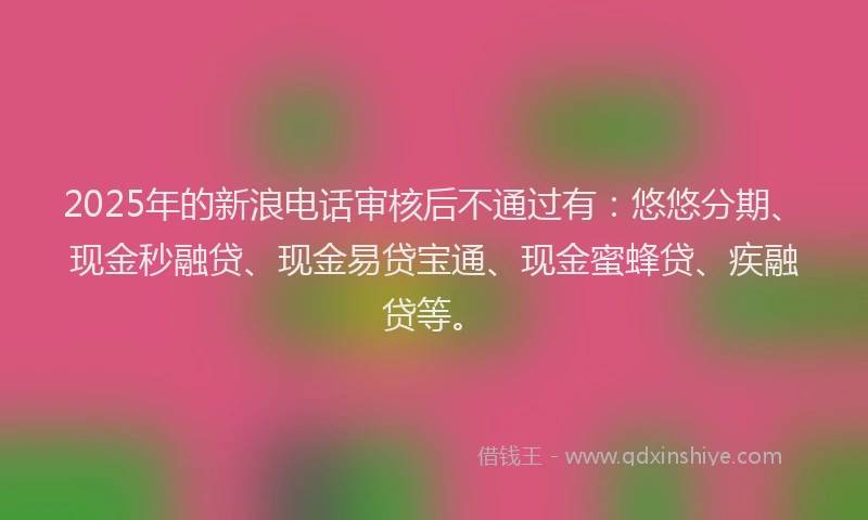 2025年的新浪电话审核后不通过有：悠悠分期、现金秒融贷、现金易贷宝通、现金蜜蜂贷、疾融贷等。