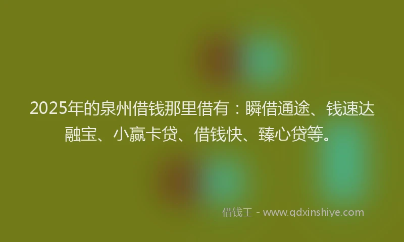 2025年的泉州借钱那里借有：瞬借通途、钱速达融宝、小赢卡贷、借钱快、臻心贷等。