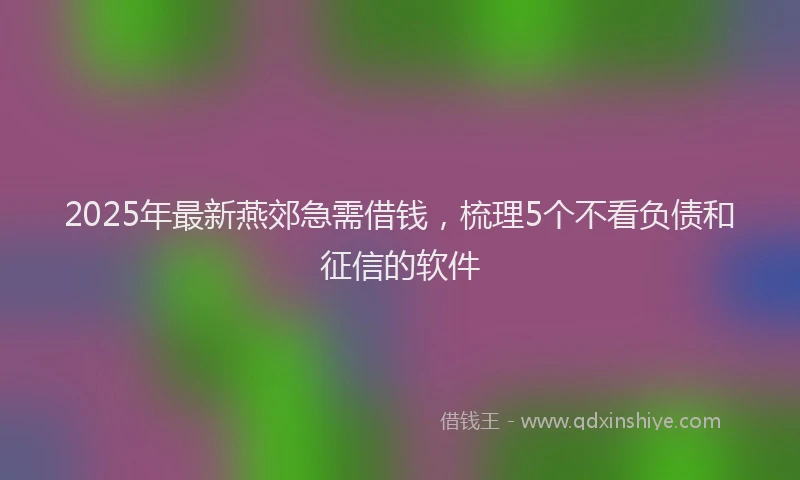 2025年最新燕郊急需借钱，梳理5个不看负债和征信的软件