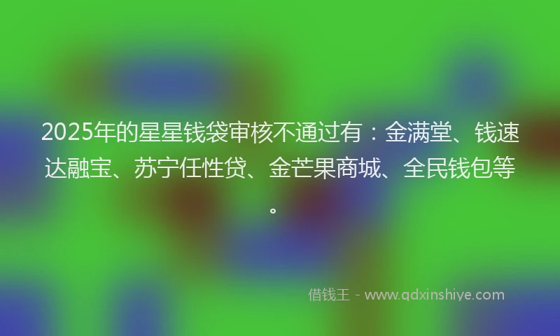 2025年的星星钱袋审核不通过有：金满堂、钱速达融宝、苏宁任性贷、金芒果商城、全民钱包等。