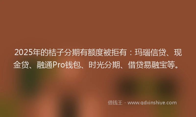 2025年的桔子分期有额度被拒有：玛瑙信贷、现金贷、融通Pro钱包、时光分期、借贷易融宝等。