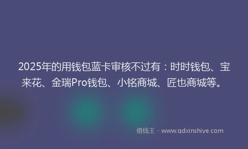 2025年的用钱包蓝卡审核不过有：时时钱包、宝来花、金瑞Pro钱包、小铭商城、匠也商城等。