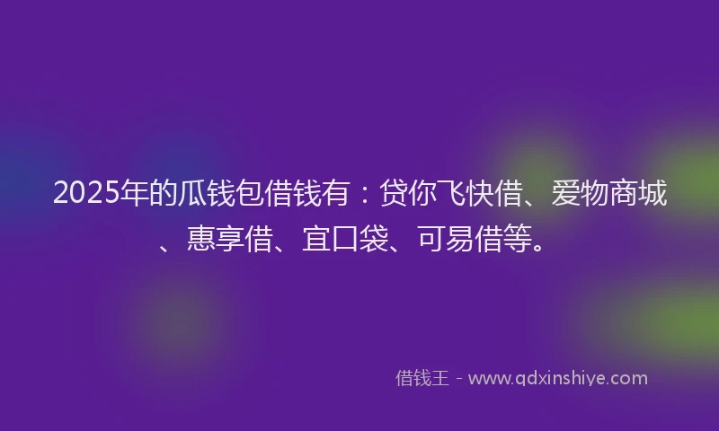 2025年的瓜钱包借钱有：贷你飞快借、爱物商城、惠享借、宜口袋、可易借等。