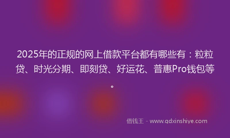 2025年的正规的网上借款平台都有哪些有：粒粒贷、时光分期、即刻贷、好运花、普惠Pro钱包等。