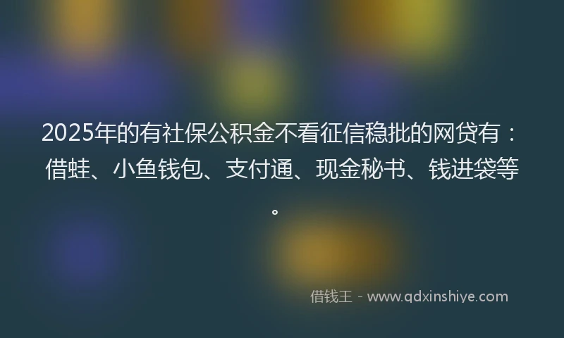 2025年的有社保公积金不看征信稳批的网贷有：借蛙、小鱼钱包、支付通、现金秘书、钱进袋等。
