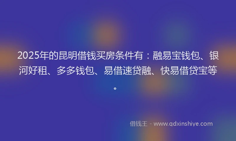 2025年的昆明借钱买房条件有：融易宝钱包、银河好租、多多钱包、易借速贷融、快易借贷宝等。