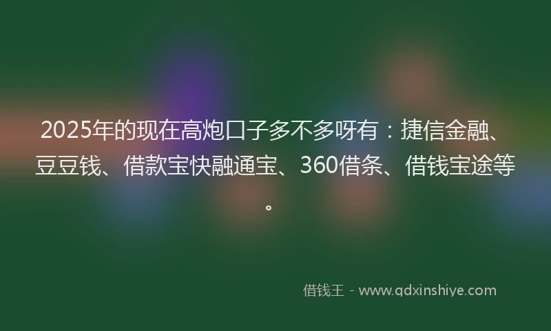 2025年的现在高炮口子多不多呀有：捷信金融、豆豆钱、借款宝快融通宝、360借条、借钱宝途等。