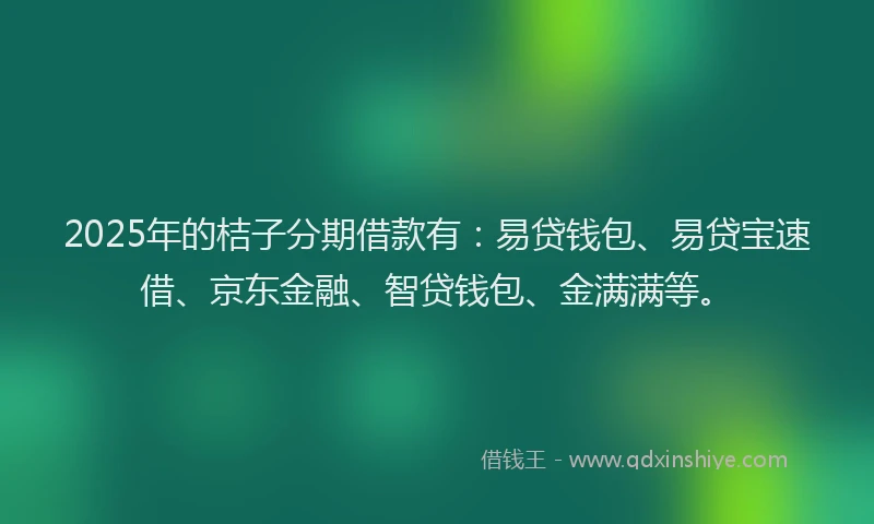 2025年的桔子分期借款有：易贷钱包、易贷宝速借、京东金融、智贷钱包、金满满等。