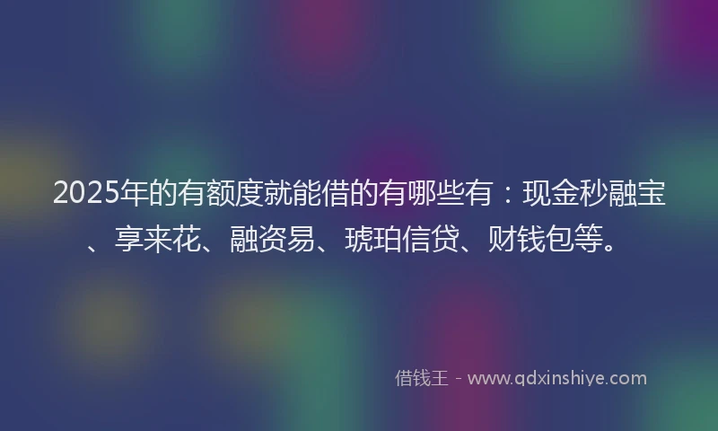 2025年的有额度就能借的有哪些有：现金秒融宝、享来花、融资易、琥珀信贷、财钱包等。