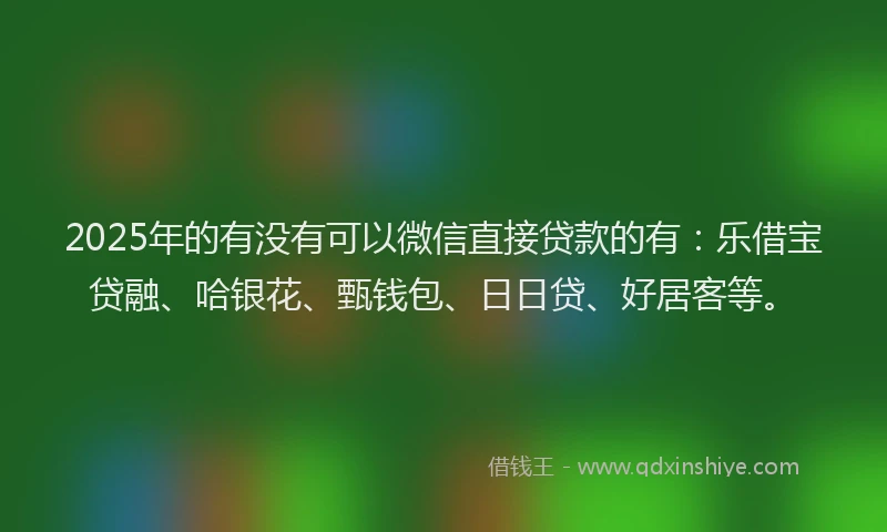 2025年的有没有可以微信直接贷款的有：乐借宝贷融、哈银花、甄钱包、日日贷、好居客等。