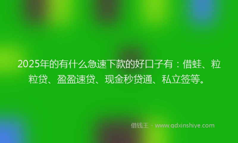 2025年的有什么急速下款的好口子有：借蛙、粒粒贷、盈盈速贷、现金秒贷通、私立签等。