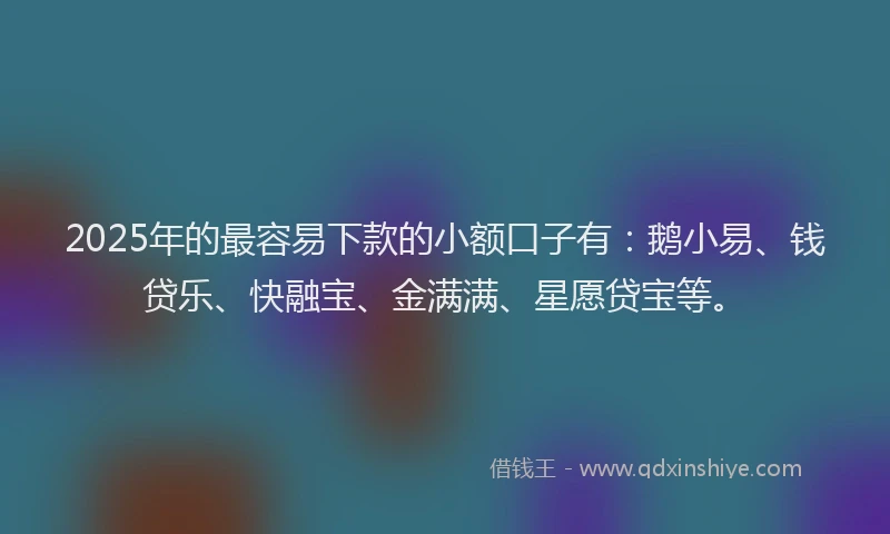2025年的最容易下款的小额口子有：鹅小易、钱贷乐、快融宝、金满满、星愿贷宝等。