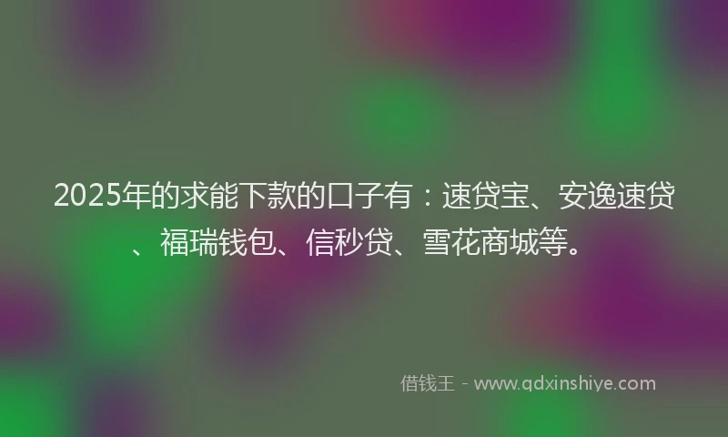 2025年的求能下款的口子有：速贷宝、安逸速贷、福瑞钱包、信秒贷、雪花商城等。