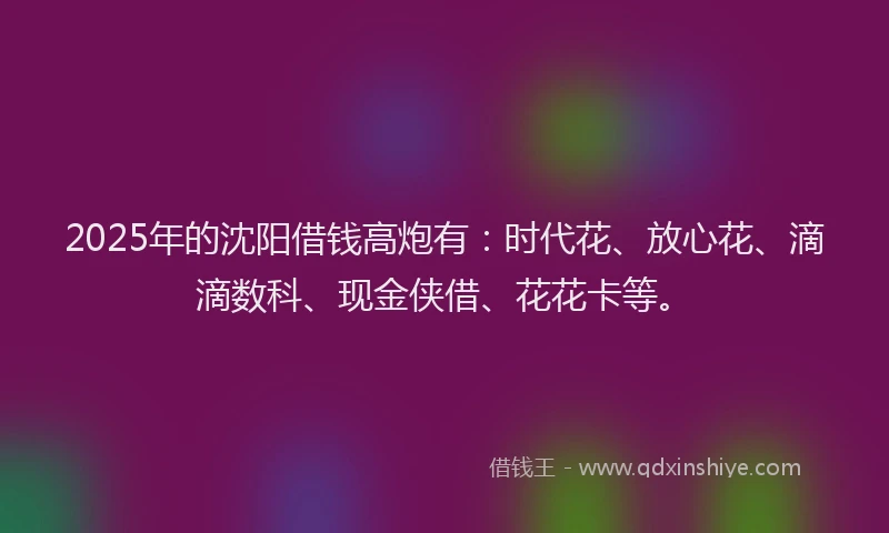 2025年的沈阳借钱高炮有：时代花、放心花、滴滴数科、现金侠借、花花卡等。