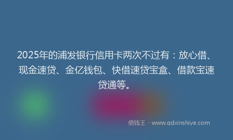 2025年的浦发银行信用卡两次不过有：放心借、现金速贷、金亿钱包、快借速贷宝盒、借款宝速贷通等。