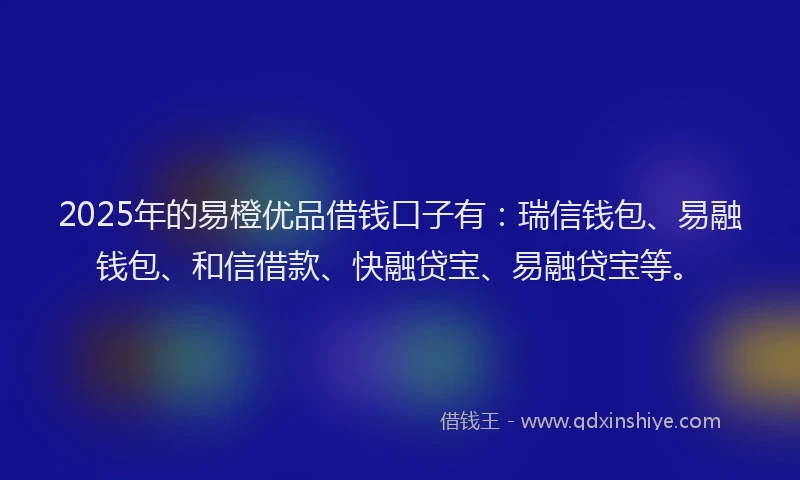 2025年的易橙优品借钱口子有：瑞信钱包、易融钱包、和信借款、快融贷宝、易融贷宝等。