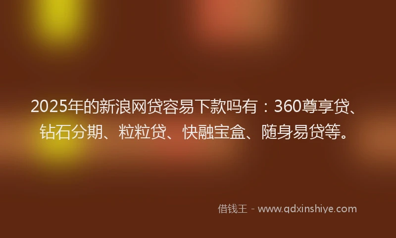 2025年的新浪网贷容易下款吗有：360尊享贷、钻石分期、粒粒贷、快融宝盒、随身易贷等。