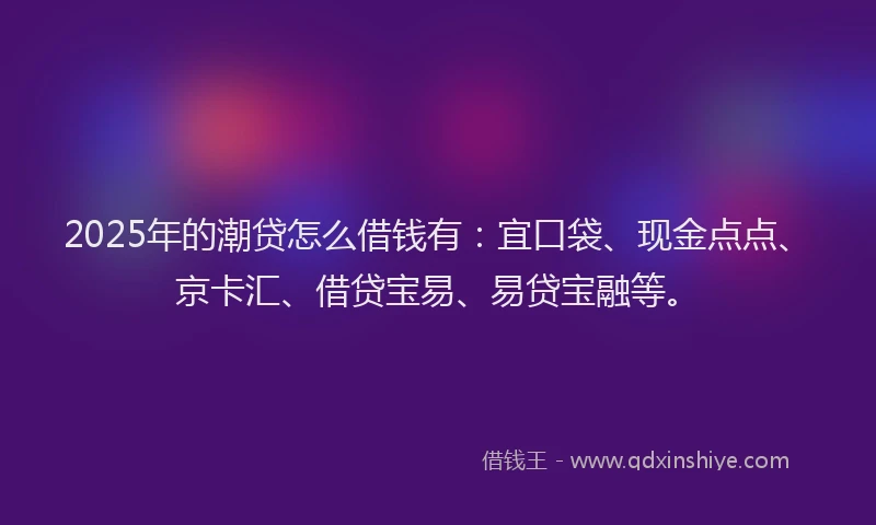 2025年的潮贷怎么借钱有：宜口袋、现金点点、京卡汇、借贷宝易、易贷宝融等。