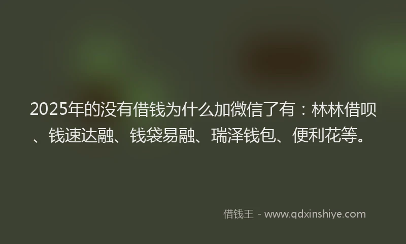 2025年的没有借钱为什么加微信了有：林林借呗、钱速达融、钱袋易融、瑞泽钱包、便利花等。