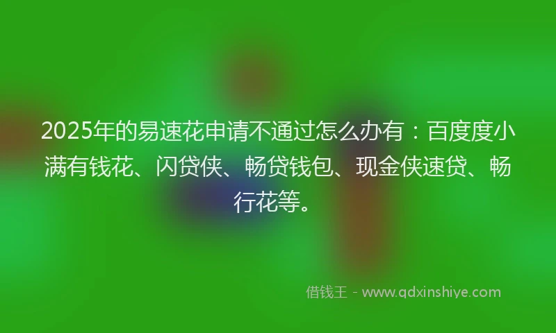 2025年的易速花申请不通过怎么办有：百度度小满有钱花、闪贷侠、畅贷钱包、现金侠速贷、畅行花等。
