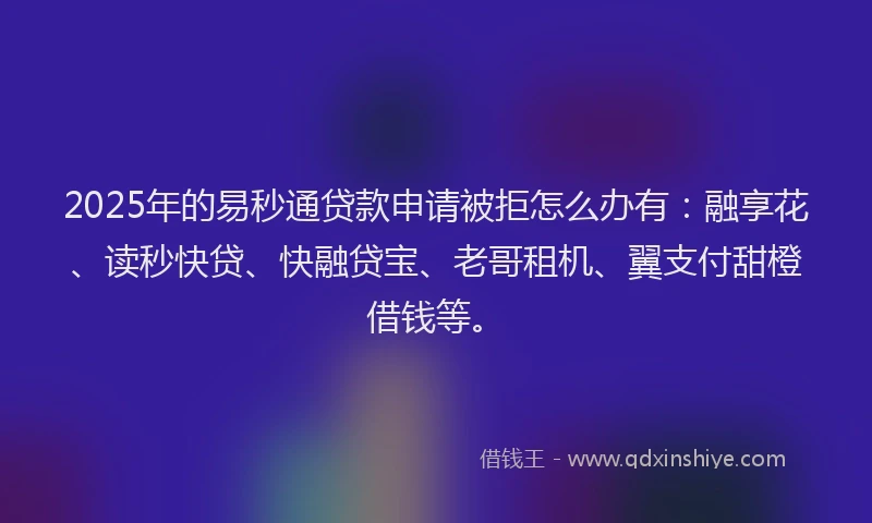 2025年的易秒通贷款申请被拒怎么办有：融享花、读秒快贷、快融贷宝、老哥租机、翼支付甜橙借钱等。