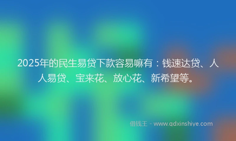 2025年的民生易贷下款容易嘛有：钱速达贷、人人易贷、宝来花、放心花、新希望等。