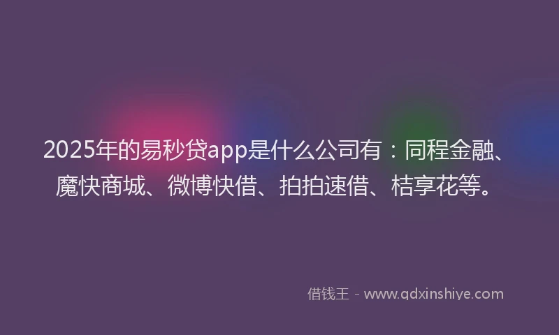 2025年的易秒贷app是什么公司有：同程金融、魔快商城、微博快借、拍拍速借、桔享花等。