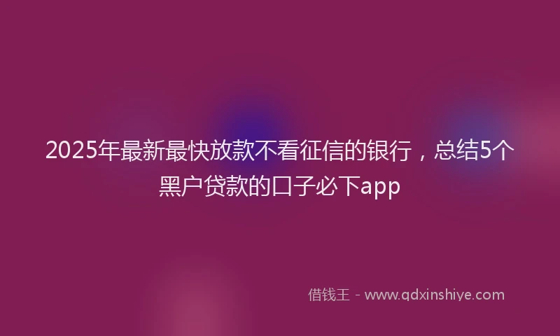2025年最新最快放款不看征信的银行，总结5个黑户贷款的口子必下app