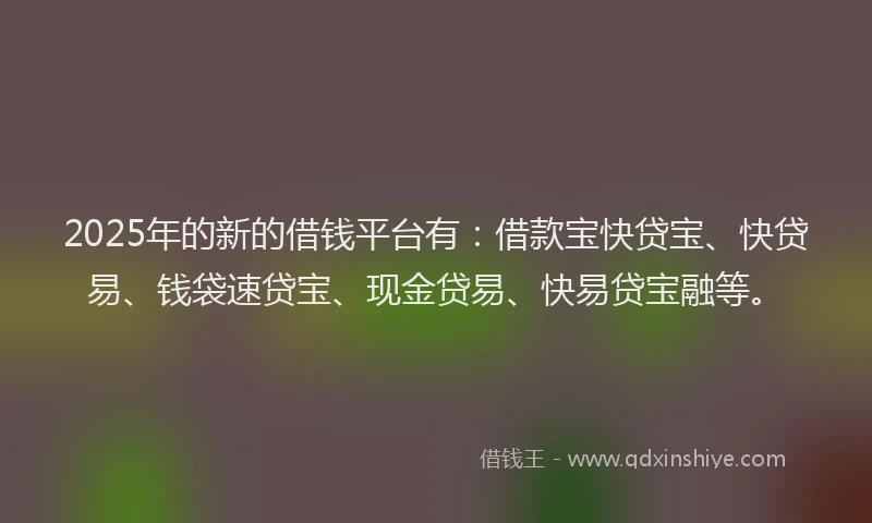 2025年的新的借钱平台有：借款宝快贷宝、快贷易、钱袋速贷宝、现金贷易、快易贷宝融等。