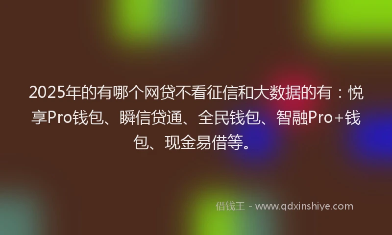 2025年的有哪个网贷不看征信和大数据的有：悦享Pro钱包、瞬信贷通、全民钱包、智融Pro+钱包、现金易借等。