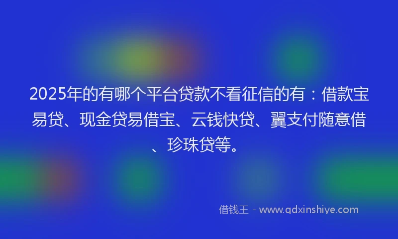 2025年的有哪个平台贷款不看征信的有：借款宝易贷、现金贷易借宝、云钱快贷、翼支付随意借、珍珠贷等。