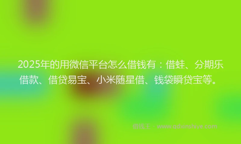2025年的用微信平台怎么借钱有：借蛙、分期乐借款、借贷易宝、小米随星借、钱袋瞬贷宝等。