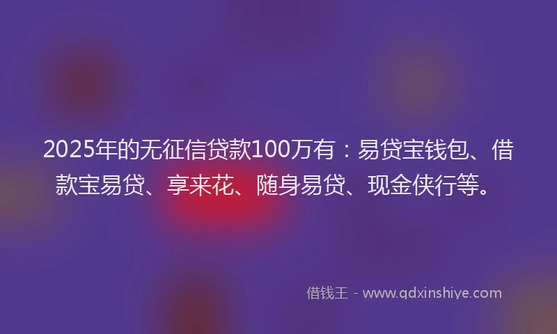2025年的无征信贷款100万有：易贷宝钱包、借款宝易贷、享来花、随身易贷、现金侠行等。