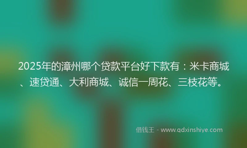 2025年的漳州哪个贷款平台好下款有：米卡商城、速贷通、大利商城、诚信一周花、三枝花等。