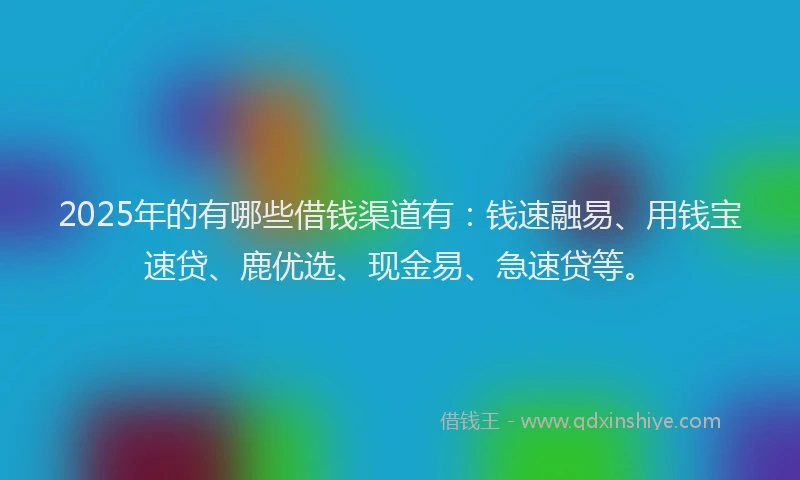 2025年的有哪些借钱渠道有：钱速融易、用钱宝速贷、鹿优选、现金易、急速贷等。