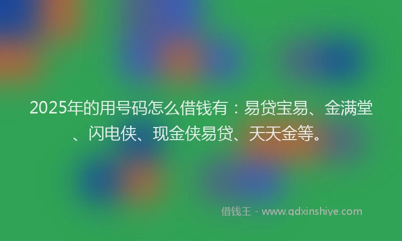 2025年的用号码怎么借钱有：易贷宝易、金满堂、闪电侠、现金侠易贷、天天金等。