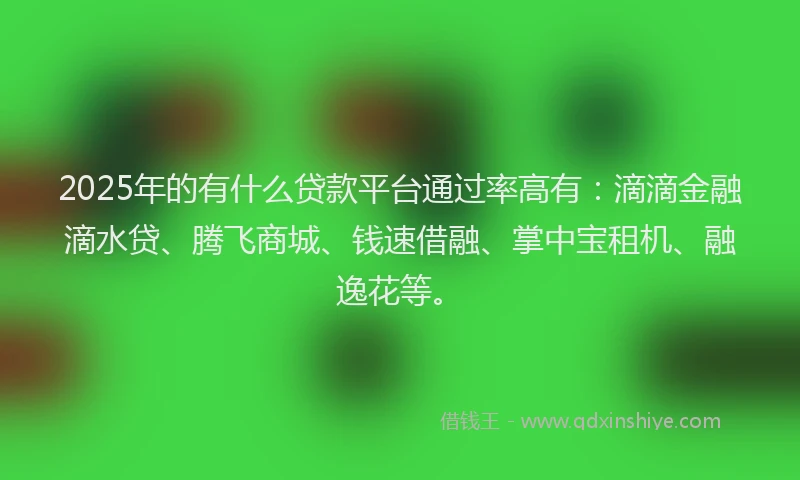 2025年的有什么贷款平台通过率高有：滴滴金融滴水贷、腾飞商城、钱速借融、掌中宝租机、融逸花等。
