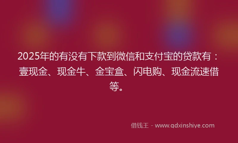 2025年的有没有下款到微信和支付宝的贷款有：壹现金、现金牛、金宝盒、闪电购、现金流速借等。