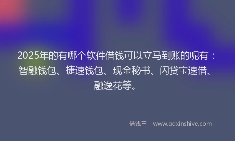 2025年的有哪个软件借钱可以立马到账的呢有：智融钱包、捷速钱包、现金秘书、闪贷宝速借、融逸花等。