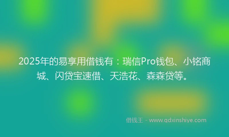 2025年的易享用借钱有：瑞信Pro钱包、小铭商城、闪贷宝速借、天浩花、森森贷等。