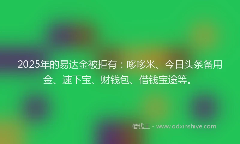 2025年的易达金被拒有：哆哆米、今日头条备用金、速下宝、财钱包、借钱宝途等。