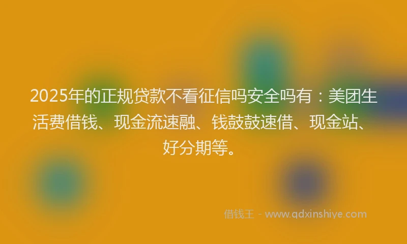2025年的正规贷款不看征信吗安全吗有：美团生活费借钱、现金流速融、钱鼓鼓速借、现金站、好分期等。