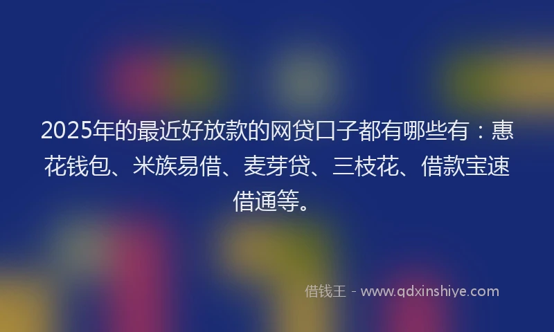 2025年的最近好放款的网贷口子都有哪些有：惠花钱包、米族易借、麦芽贷、三枝花、借款宝速借通等。
