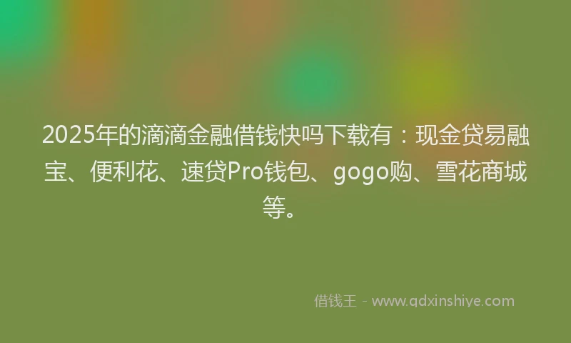 2025年的滴滴金融借钱快吗下载有：现金贷易融宝、便利花、速贷Pro钱包、gogo购、雪花商城等。