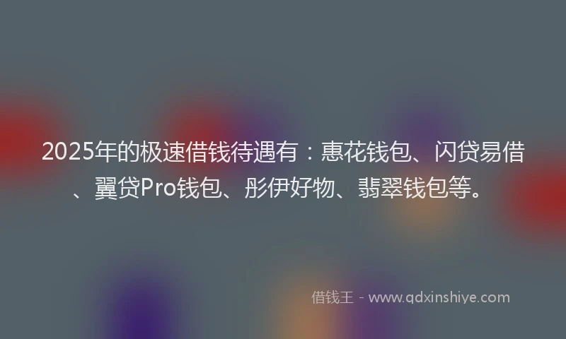 2025年的极速借钱待遇有：惠花钱包、闪贷易借、翼贷Pro钱包、彤伊好物、翡翠钱包等。