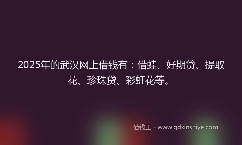 2025年的武汉网上借钱有：借蛙、好期贷、提取花、珍珠贷、彩虹花等。