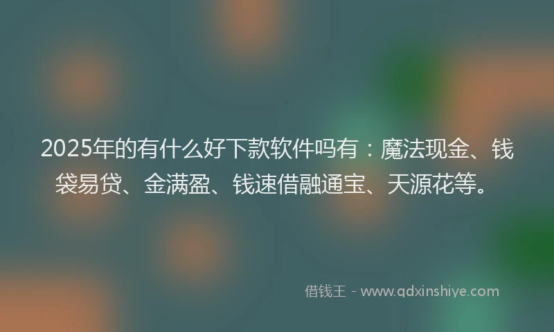 2025年的有什么好下款软件吗有：魔法现金、钱袋易贷、金满盈、钱速借融通宝、天源花等。