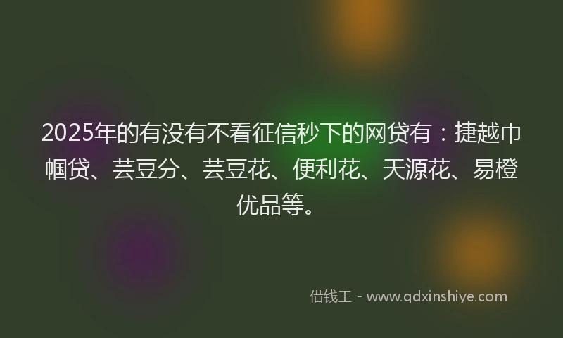 2025年的有没有不看征信秒下的网贷有：捷越巾帼贷、芸豆分、芸豆花、便利花、天源花、易橙优品等。