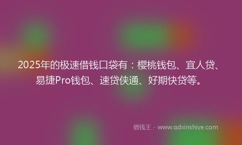 2025年的极速借钱口袋有：樱桃钱包、宜人贷、易捷Pro钱包、速贷侠通、好期快贷等。